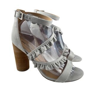 Call It Spring Women's Sandals Size 8 Gray Faux Suede Block Heel Ankle Strap